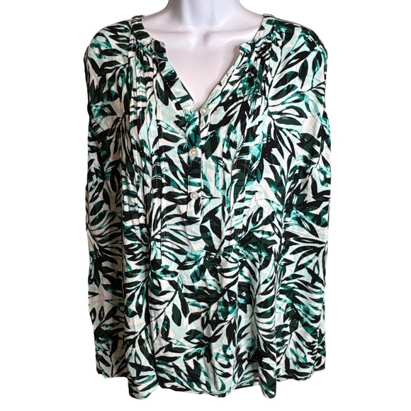 Catherines Women's Green Leaf Print Button Up Sleeveless Blouse Size 2X Coastal - Picture 1 of 10